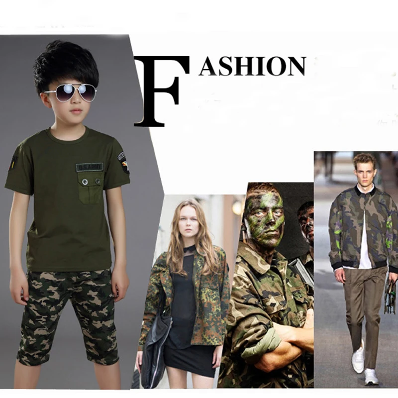 

2016 Summer Children Military Camouflage Clothing Boy T-shirt + shorts 2pcs Set Girl Cotton Army Green Sports Print Pant Suit