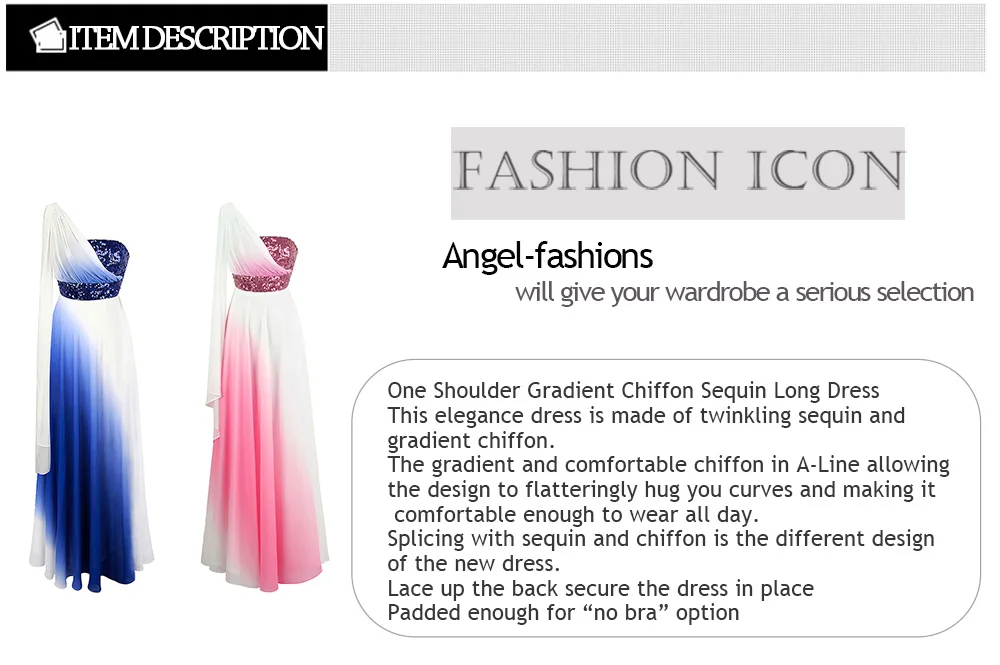 Angel-Fashion шифоновые платья подружки невесты на одно плечо с лентами и пайетками, контрастные цвета, а-силуэт, вечерние платья 387