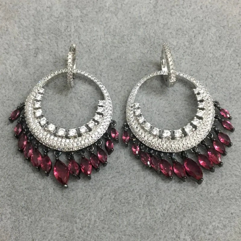 

Fits Monaco Jewelry with Ladies Jewelry Party Gift Charm 925 Sterling Silver Micro-set Zircon Red Waterfall Earrings