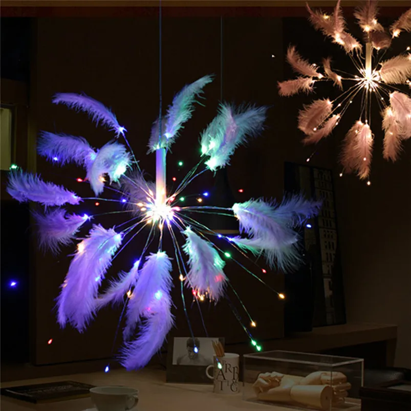 USB Feather Fireworks Lamp String Decoration 100LED Feather Light String Outdoor Courtyard Lighting Garden Decor Luces 35MR810