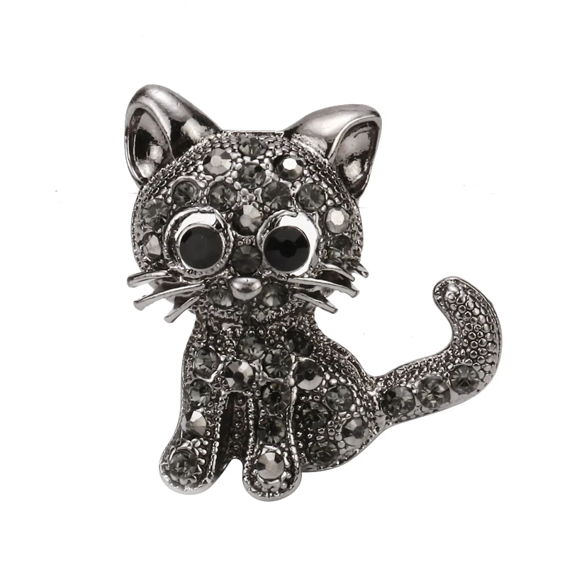 

Rhinestone Cat Brooches Zinc Alloy Gunblack Plating Animal Pin Cute Brooch