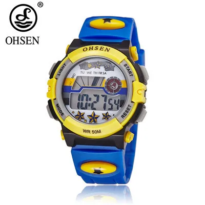 Топ продаж OHSEN Kids lcd Цифровые детские спортивные часы для мальчиков, наручные часы, модные детские часы 50 м, будильник для плавания, студенческие синие детские часы, подарок - Цвет: Dark Bule