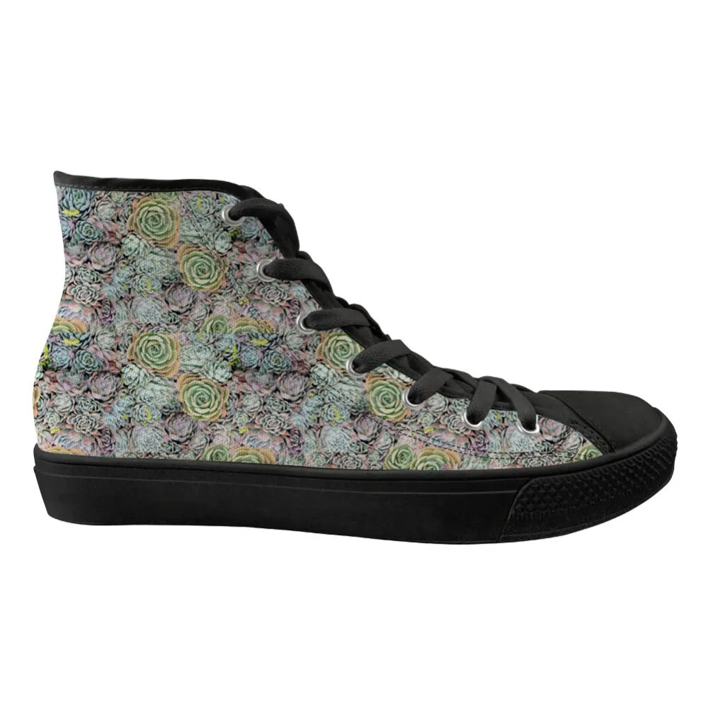 

Customized Fashion High Top Women Flats Shoes 3D Trendy Dreamy Succulents Prints Casual Canvas Sneakers for Ladies Vulcanized