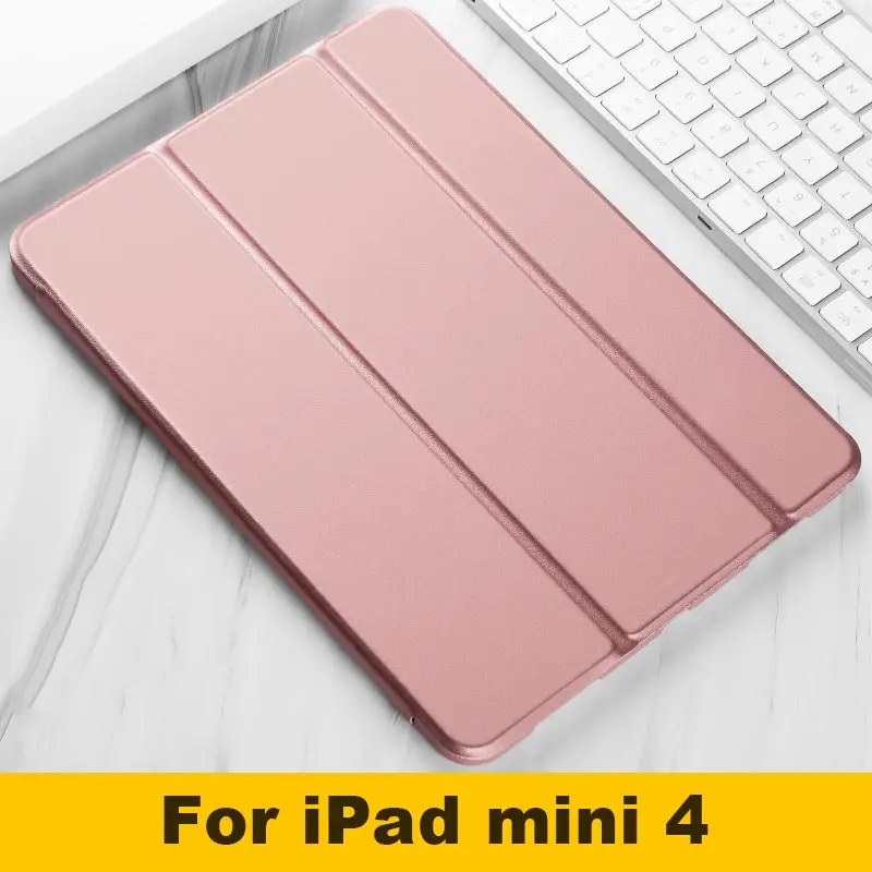 Для Apple iPad mini 1 2 3, 4, 5, чехол, 7,9 дюймов, ультра тонкий, умный, магнитный, с подставкой, из искусственной кожи, силиконовый чехол для iPad mini 5, Funda - Цвет: For mini 4 Pink