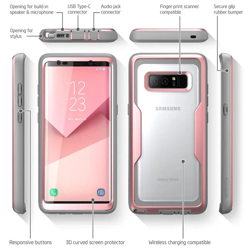 For Samsung Galaxy Note 8 Case i-Blason Magma Heavy Duty Shock Reduction Bumper Cover with Built-in Screen Protector& Belt Clip