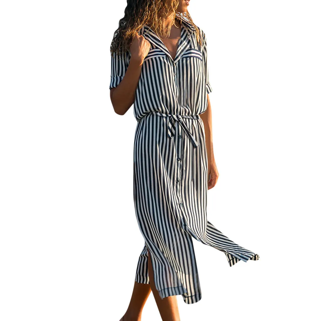 JAYCOSIWomen летнее платье в Вертикальную Полоску с завязками на талии, Длинное Элегантное винтажное женское тонкое сексуальное платье из полиэстера 323