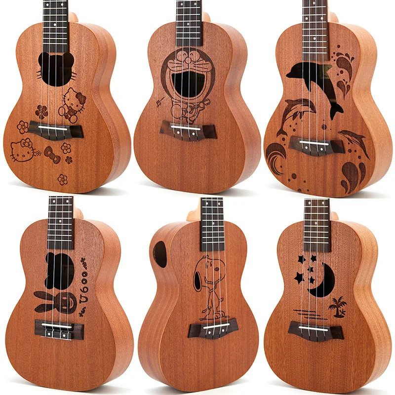 23 дюймов Гавайские гитары укулеле 4 Струнные инструменты Гавайская мини-гитара 6 видов мультяшных узоров детский подарок Sapele Ukelele Music Instrments
