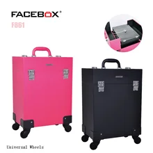 Facebox тележка Макияж коробка Красота случае с колесами Профессиональный Макияж Box черный и розовый цвет Стандартный и Univeral колесо