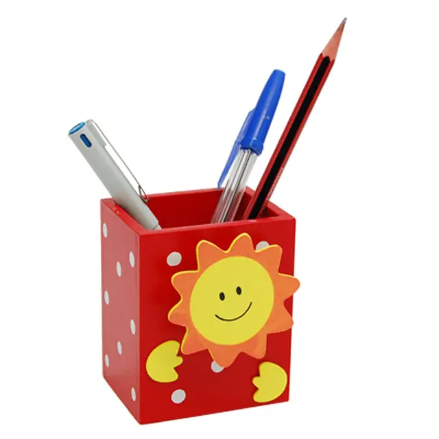 Smile Sun Red Wooden Pencil Pen Holder With Memo Clip In Holders Smile Sun Red Wooden Pencil Pen Holder With Memo Clip