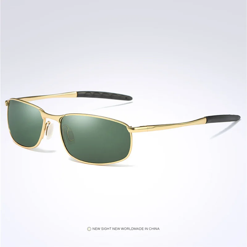 AORON мужские s поляризованные солнцезащитные очки для спорта прямоугольные Зеркальные Солнцезащитные очки Мужские оправа из сплава UV400 Солнцезащитные очки - Цвет линз: Gold Green