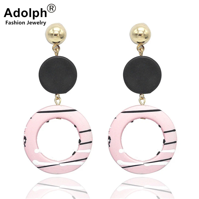 

ADOLPH Star Jewelry Ethnic Round Wood Stud Earring 2018 New Woman New Fashion Luxury Long Cheap Earrings Female Accessories