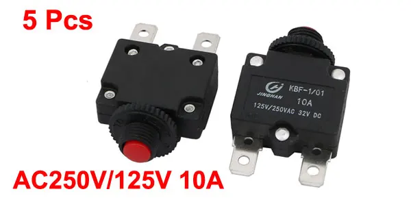 5pcs AC250V/125V 10A Circuit Breaker Current Overload Protector Switch Red