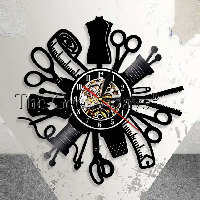 Vintage Sewing Machine Wall Clock Quilting Vinyl Record Art Vintage Sewing Machine Wall Clock Quilting Vinyl Record Art Decorative Fashion Decor
