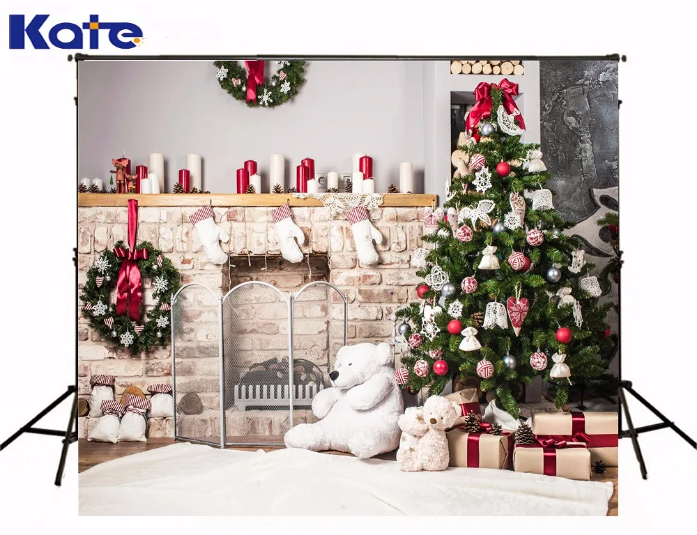 

Kate Marry Christmas Photography Background Gift Red Hat Bell Backdrops Wood Floor Tree Fotografia for Baby Shoot Studio L-806