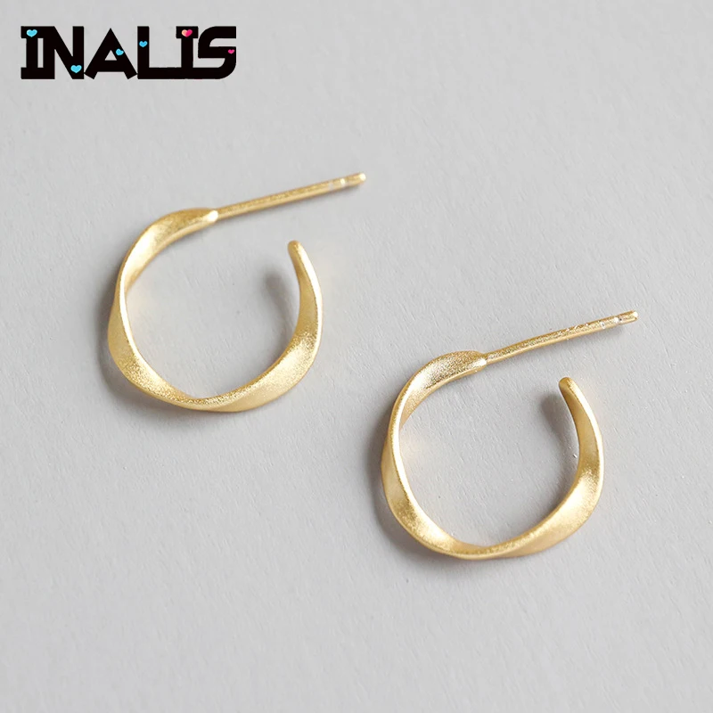 

INALIS Cheap Fine Jewelry S925 Sterling Silver Round Twist Ear Hook Yellow Gold Plated Stud Earrings for Women Party Brincos