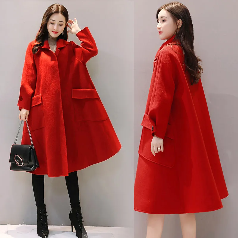 Laine Sand Feminino Coréen Long Manteau Red Casaco Lâche Manteaux green Femme Rouge D'hiver Style Abrigo En Femmes Casual bean Ayunsue Mujer Kj176 htsdQr