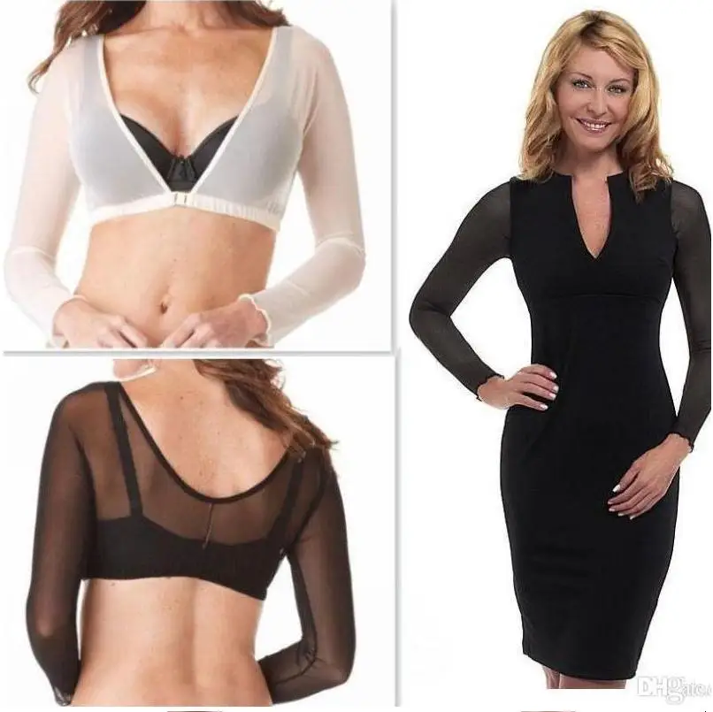 

2019 UK Summer Women Black Lace Plus Size Seamless Arm Shaper Short Cropped Navel Mesh Cardigan 1 Or 2pcs