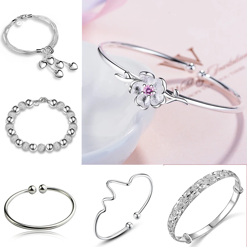

Rinhoo Cute Cat Flower Love Heart Open Bangle Bracelet Simple Elegant Smooth Bead Bracelet Femme Dainty Friendship Jewelry Gifts