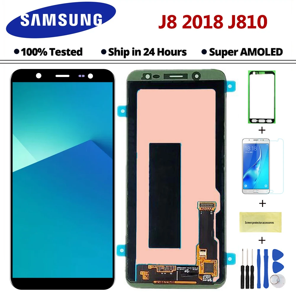 ЖК-дисплей Super AMOLED 6 0 дюйма для Samsung J8 2018 J810 ЖК-экран с сенсорным дигитайзером в