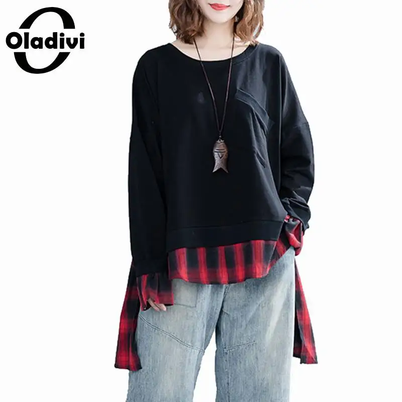 

Oladivi Plus Size Women Sweatshirts Fashion Ladies Short in Front and Long in Back Top Tee Shirt Ladies Casual Hoodies Tunics