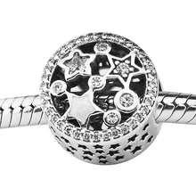 Подходит для Pandora шармы браслеты освещающие звезды бусины с прозрачными CZ стерлингового серебра 925-ювелирные изделия