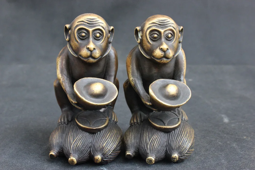 

Old Ancient Chinese Folk antique Copper Bronze Statue Monkey Ingot Sculpture