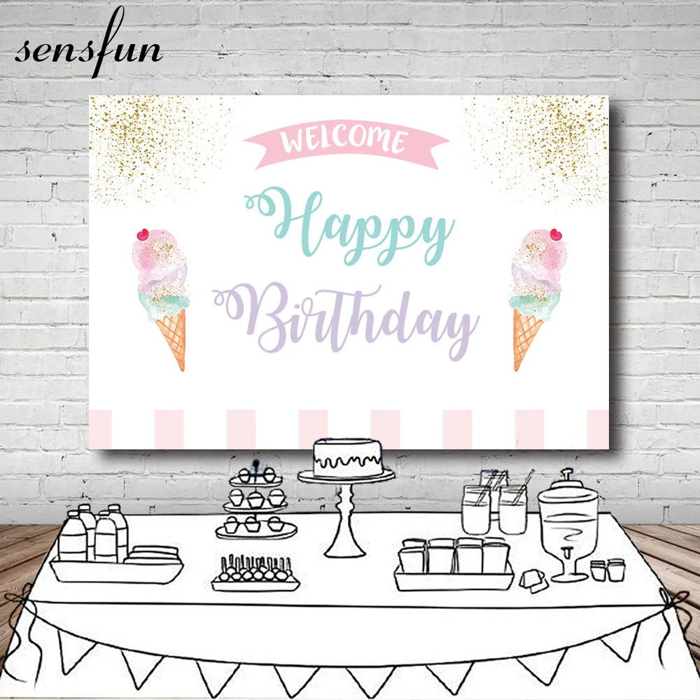 

Sensfun Ice Cream Party Photography Backdrop White Pink Gold Glitter Baby Shower Birthday Party Backgrounds For Photo Studio
