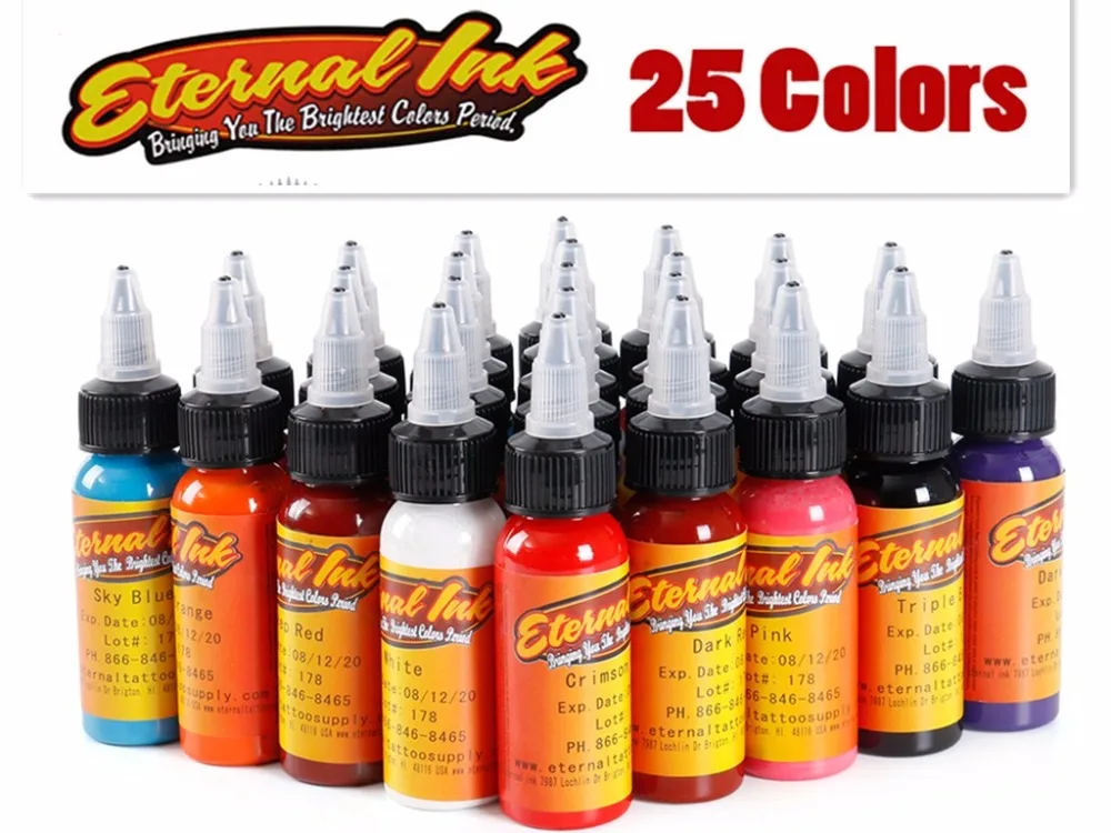 

Eternal Tattoo Ink 25 Colors Set 1 oz 30ml/Bottle Tattoo inks Pigment Kit for 3D makeup beauty skin body art Permanent makeup