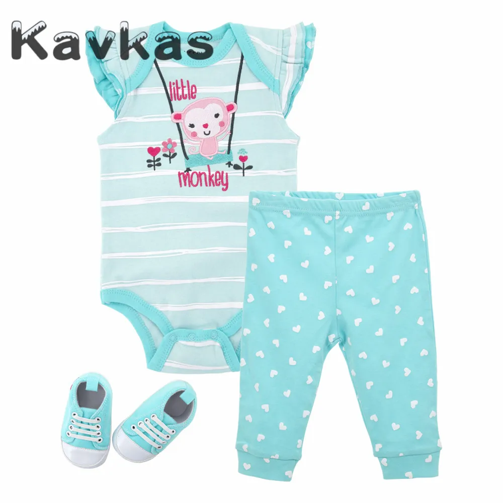 Kavkas/Коллекция года, комплект одежды для маленьких девочек, Летний Детский боди с короткими рукавами и вышивкой, Одежда для новорожденных боди+ шапочка+ носки+ штаны - Цвет: TZ6090