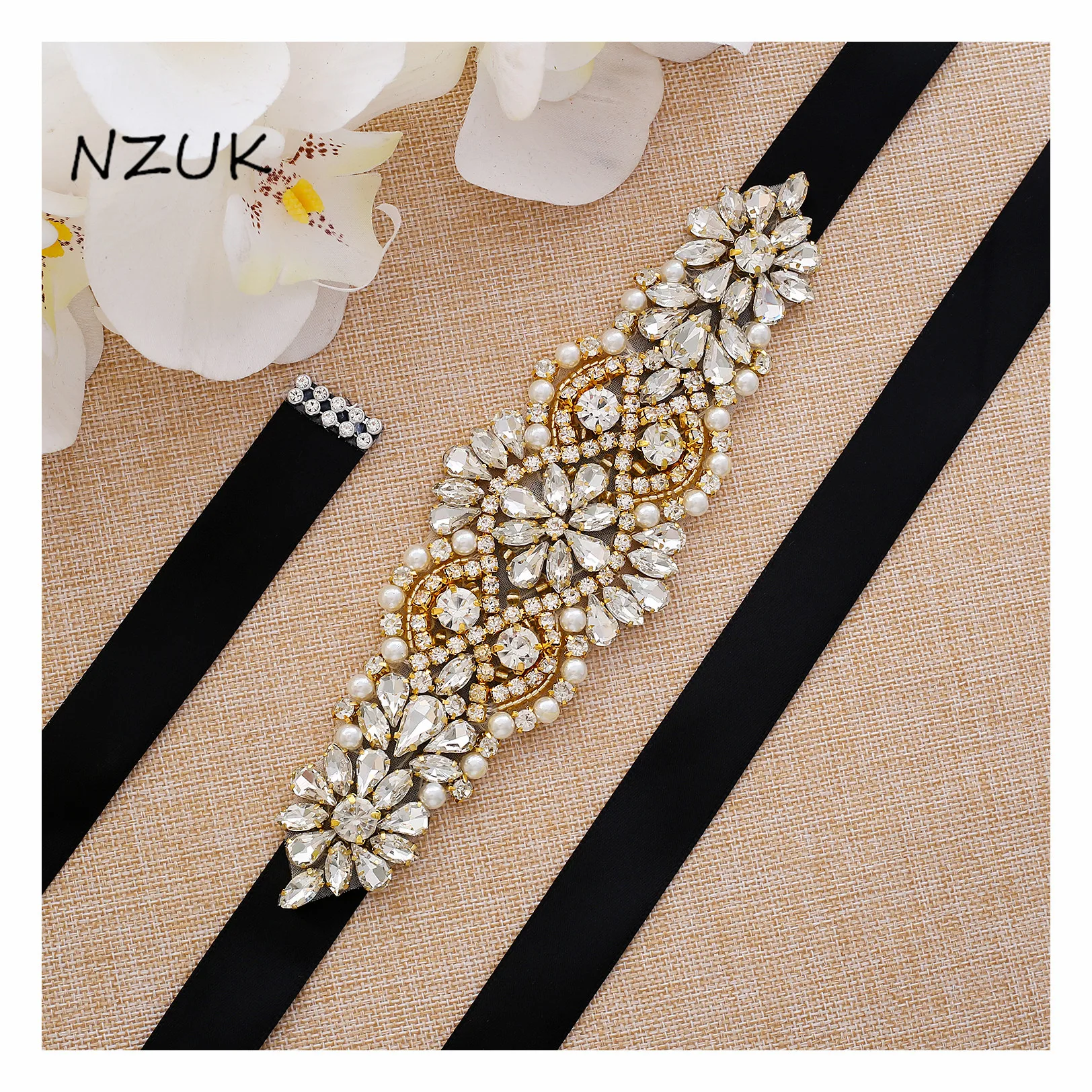 

Rhinestone Wedding Belts Flower Satin Crystal Wedding Dress Bridal Ribbon Belt Party Bridesmaid Dress ZZY103G