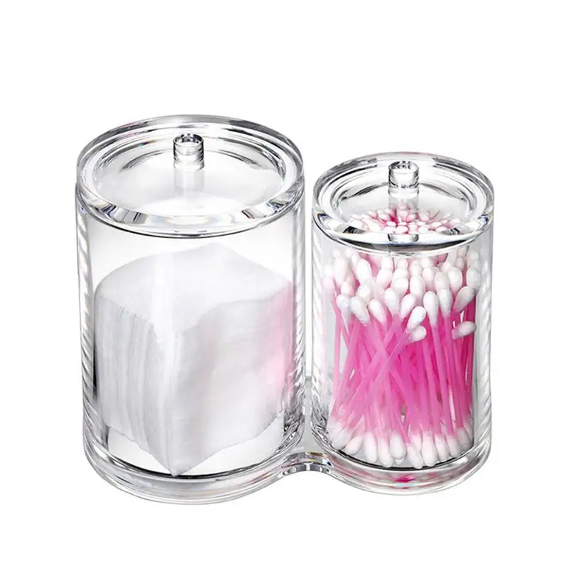 

Cotton Ball Swab Holder Organizer Storage Box Dual-compartment Acrylic Round Cotton Pad Container Case (Transparent)
