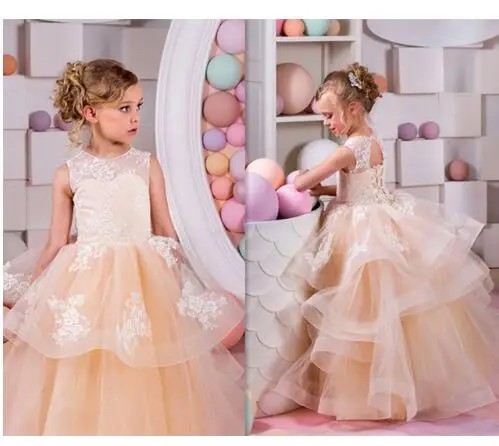 

New Orange Puffy tulle Flower Girl Dress for Wedding Lace Up Ball Gown Girls Pageant Gown Size 2-16Y