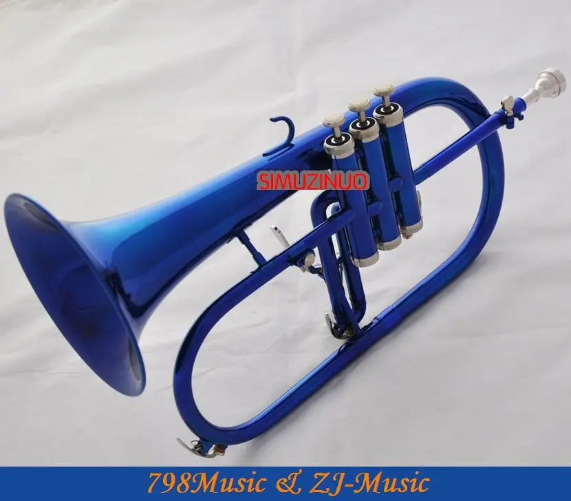 Professional Blue Color Flugelhorn Monel Valves Bb Trigger Flugel Horn