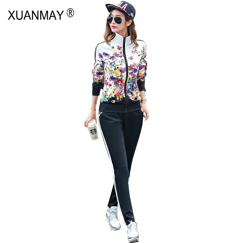 

2019 Spring Zipper Cardigan Top and Trousers up and down Two-piece fashion Sweet Maiden long-sleeved Cardigan top Pants suit