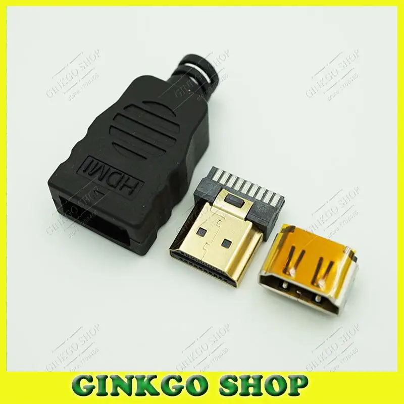 100sets/lot HDMI Jack Male with Plastic Shell +HDMI Female 19pin
