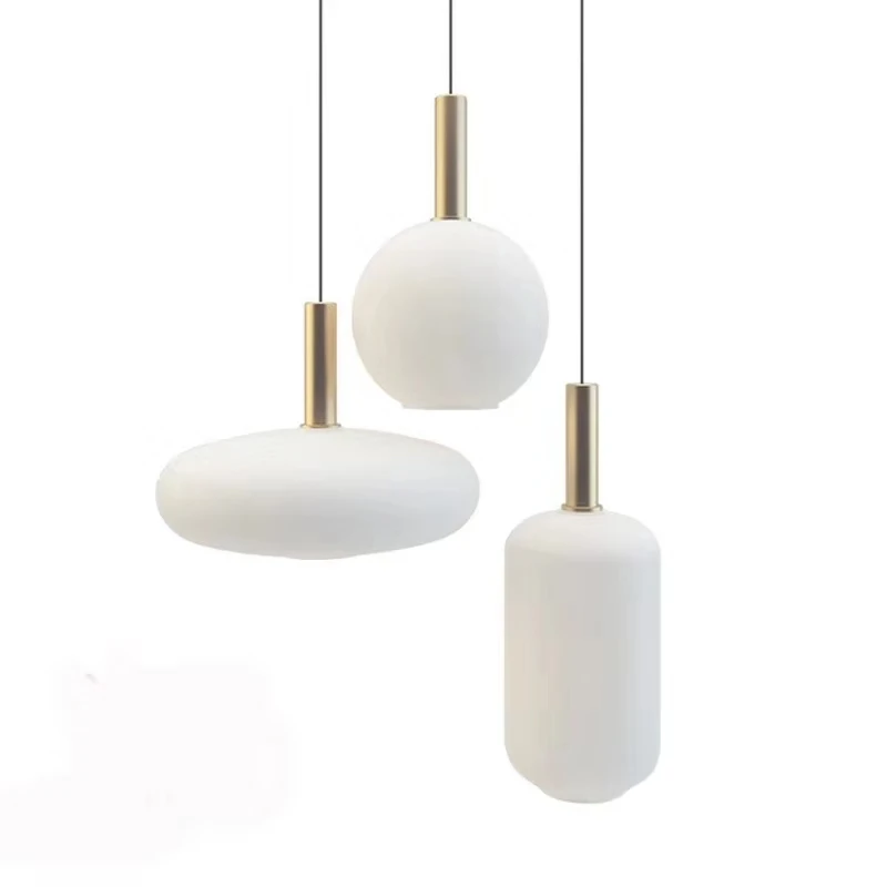 

New classical Nordic Simple Living room Restaurant Pendant lights Milk white glass shade Droplight Led E27 Bedroom Pendant lamps