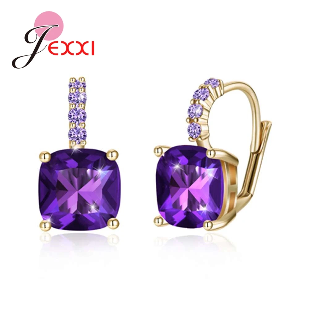 

Elegant Fashion Original Brand Square Hoop Earrings Charm Colors Women Wedding Engagement Anniversary Appointment Jewelry