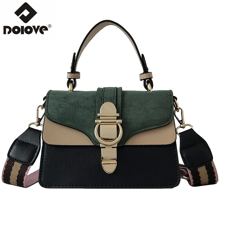 

DOLOVE Fashion New Women's Bags 2019, PU Leather Patchwork Messenger Bag, Slanted Shoulder Tote Bag