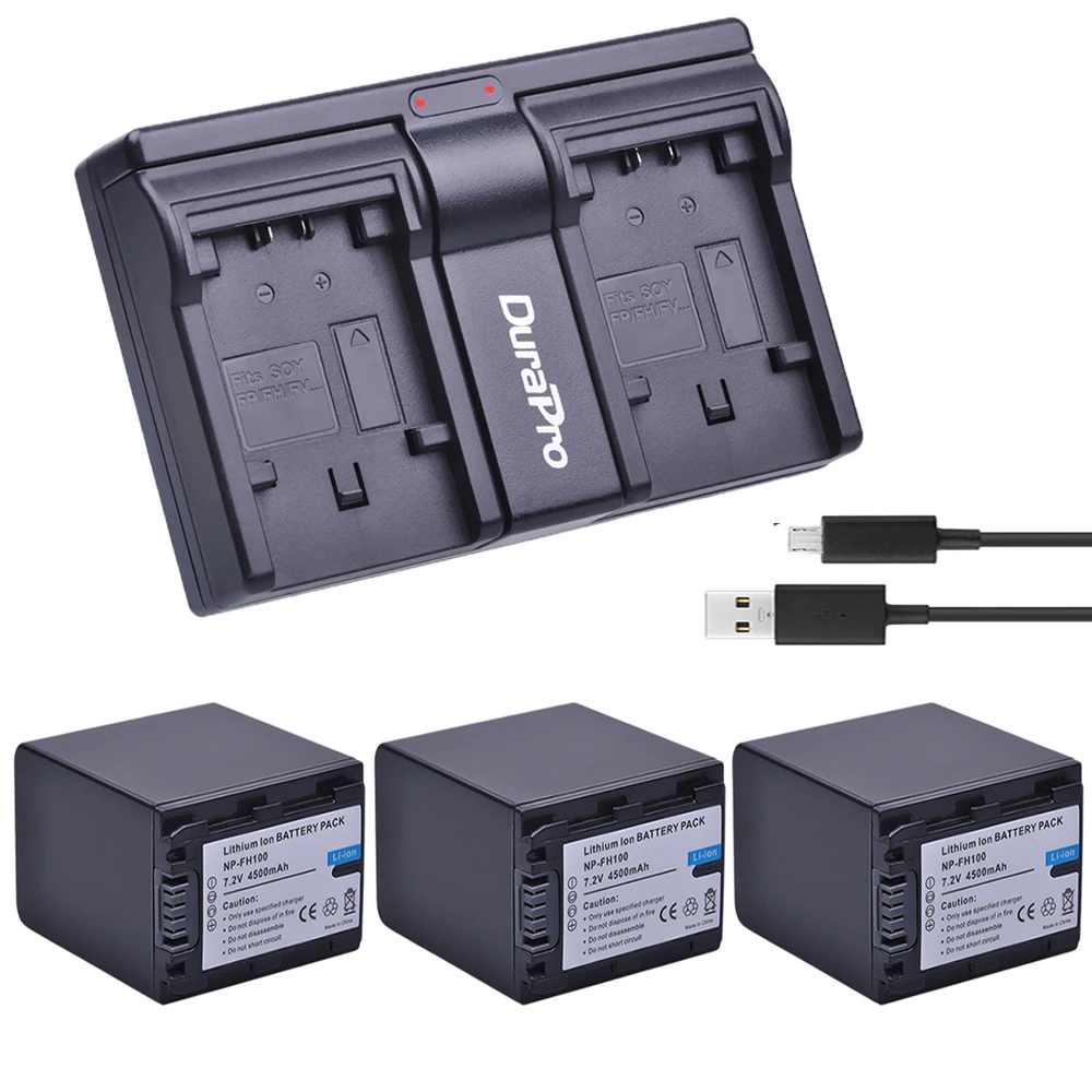 

3x 4500mAh NP-FH100 NP FH100 Camera Li-ion Battery + USB Dual Charger For Sony DCR-SX40 SX40R SX41 HDR-CX105 SR42E SR45E Bateria