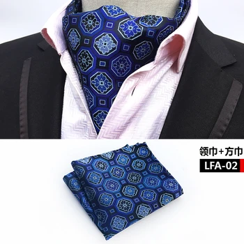 

2 Pcs/Set Luxury Men Formal Scarf Set Royal Blue Paisley Floral Scarves with Pocket Square Sets