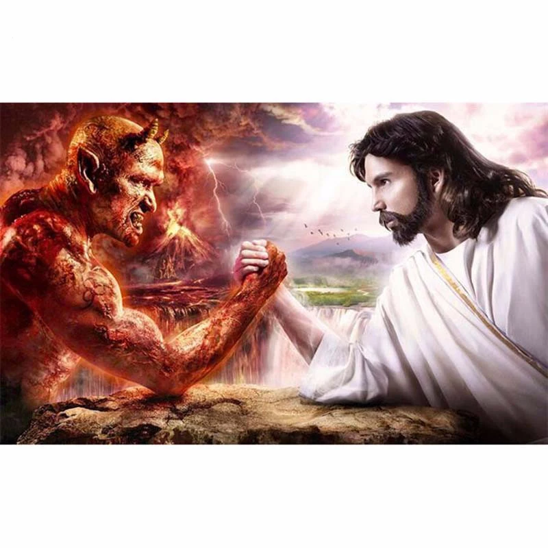 

5d Diy Diamond Painting Religions Jesus And The Devil Full Round Diamond Embroidery Cross Stitch Patterns Religion Gifts Pj515