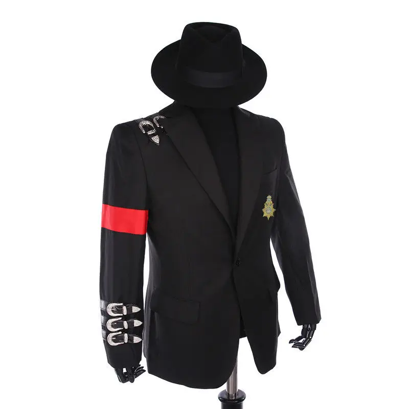 Редкие классические MJ Майкл Джексон Bad куртка неформальный пряжки знак костюм черный Панк повседневное блейзер