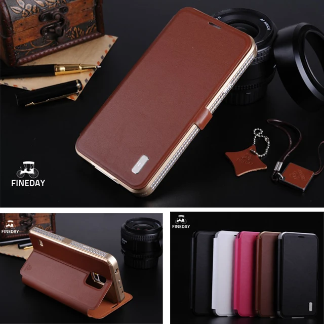 

Original Brand Aluminum Metal Frame Genuine Leather Flip Magnetic Cover Case For Samsung Galaxy S5 i9600 Metal Mobile Phone Case