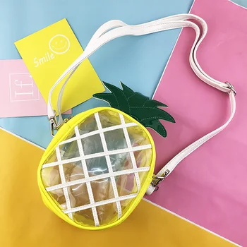 

Summer fruit pineapple ladies transparent shoulder & crossbody bags women plaid mini purse handbags day clutches