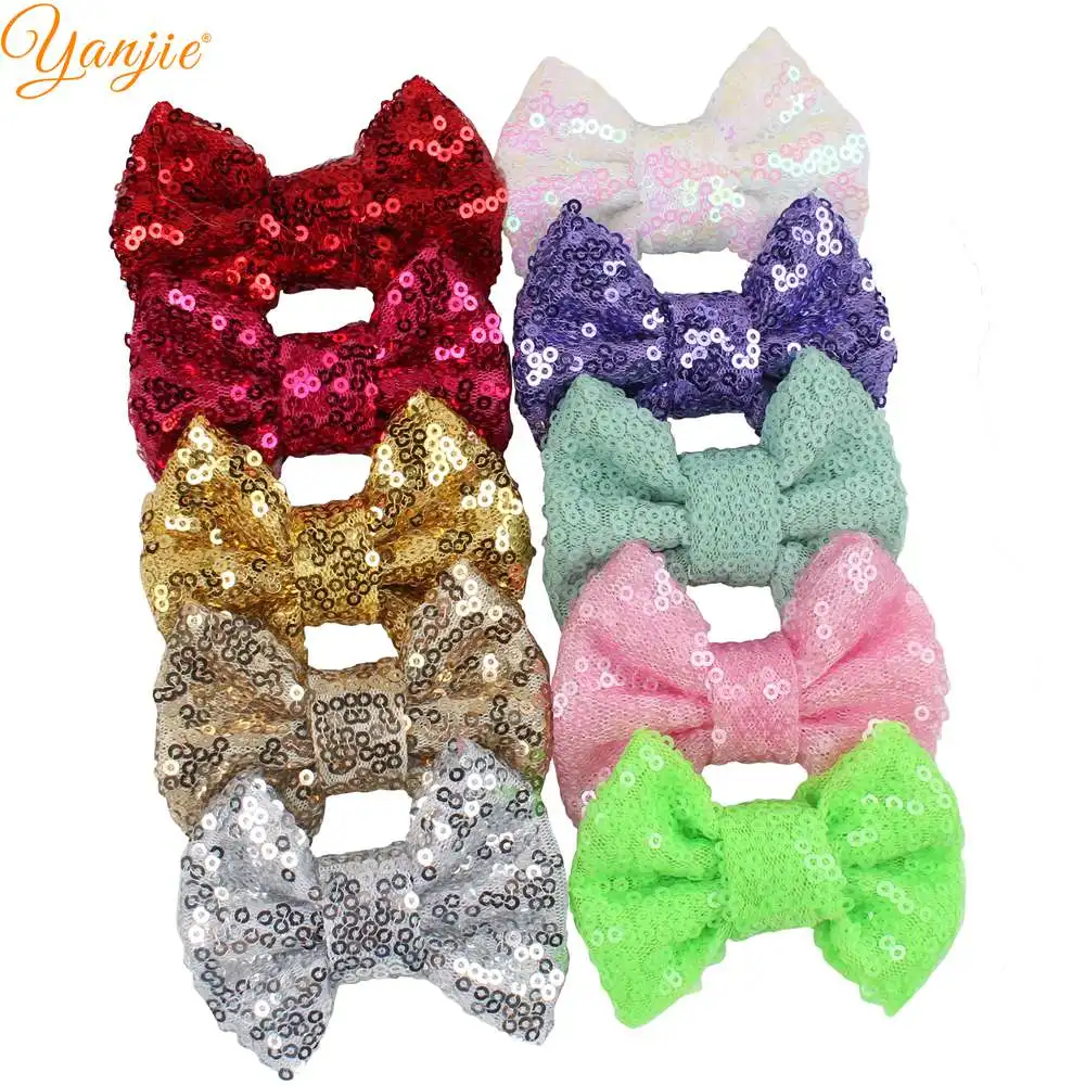 YANJIE 10pcs/lot Chic Cute 3" Glitter Sequin Hair Bows Girl DIY Hair Accessories For Kids DIY 2022 Headwear Barrette Hair Clip