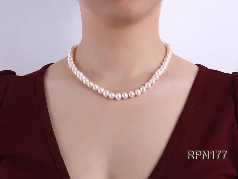 JYX высокое качество жемчужное ожерелье 6-7 мм Классическое белое плоское круглое натуральное пресноводное культивированное Жемчужное ожерелье 1" около круглого