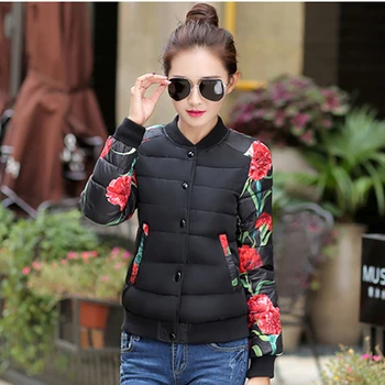 

2020 Fashion European Floral Winter Jacket Women Warm Down Cotton Thin Parka Plus Size Short Padded Female Coat Jacket WUJ0365