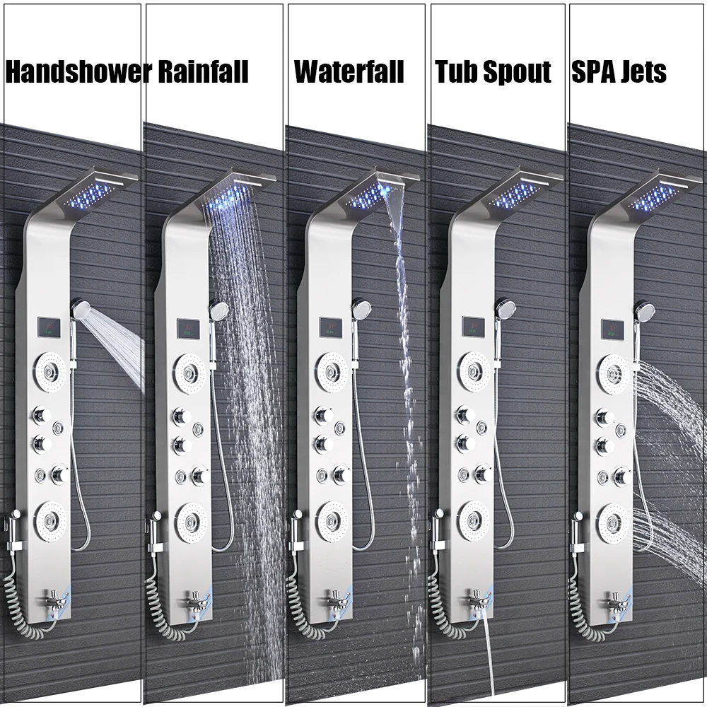 Нержавеющая сталь ванна душевая панель Цифровой дисплей полотенце душевая Колонка водопад душевая головка тело Спа струи Биде опрыскиватель очиститель