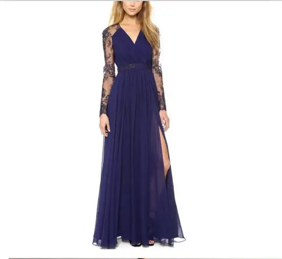 Халат Кружева Длинные Голубые Полный Dress Шифон Большой Женщины Вышивка HZBKY02439-1 |