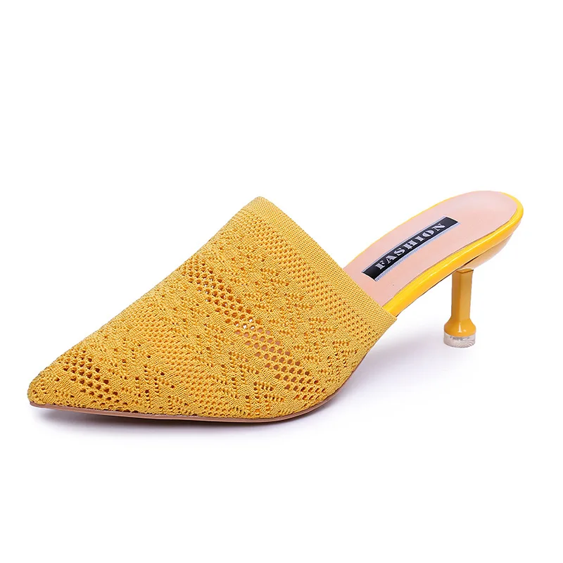 Candy-colored slippers summer new pointed Knit with high heels slippers Female sandals Sandalias femenina Women Shoes